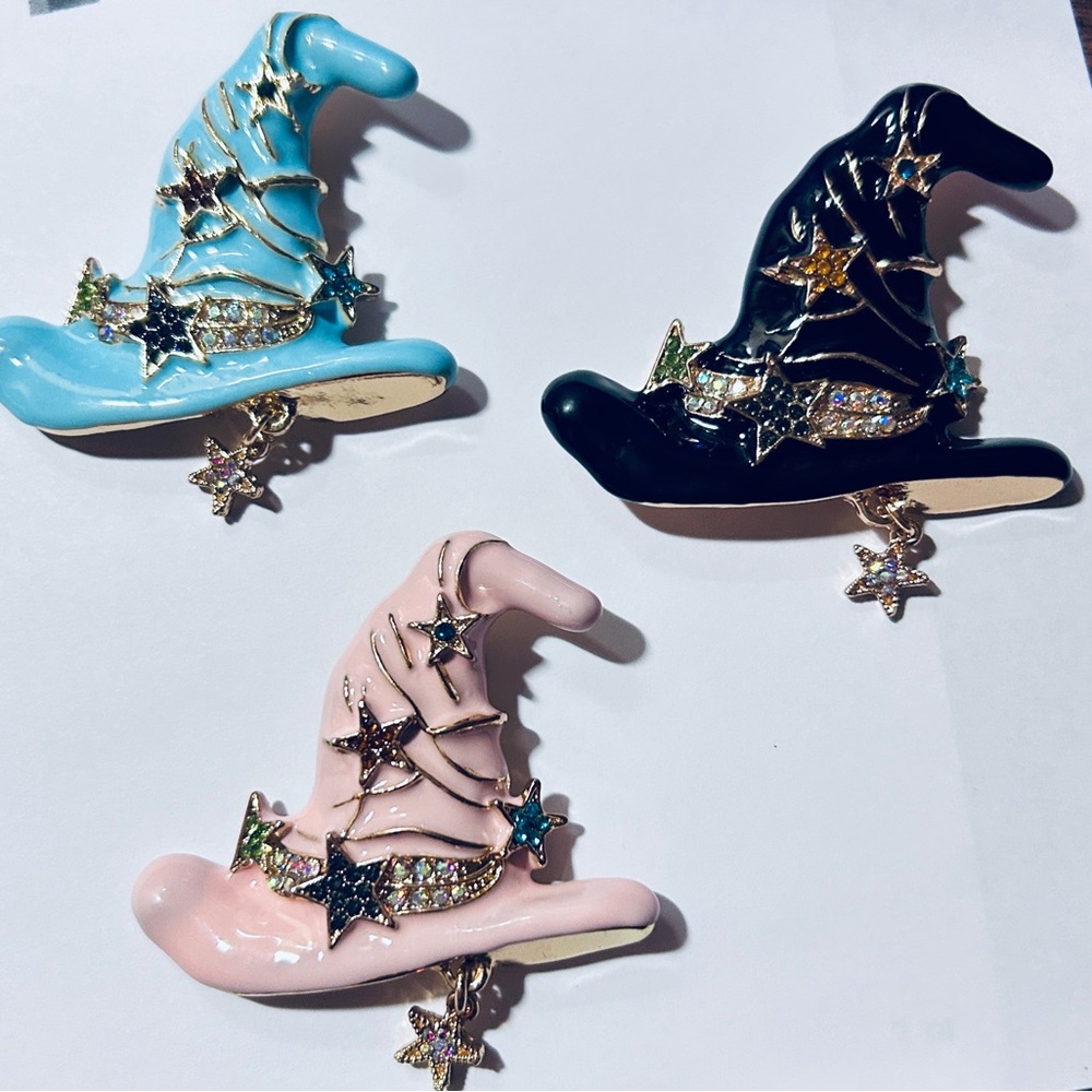 Enamel Witch's Hat Brooch in Pink Turquoise or Black NEW YOUR CHOICE New! 🧙🧙‍♀️